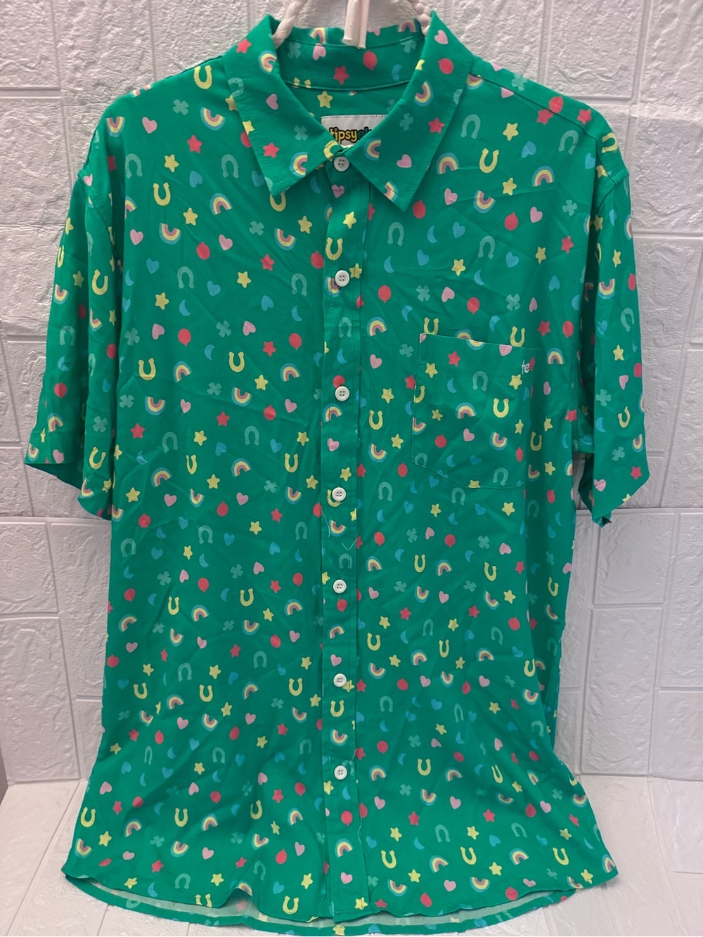 Tipsy Elves Men's M Golf Button Up Lucky Charms Short Sleeve Shirt